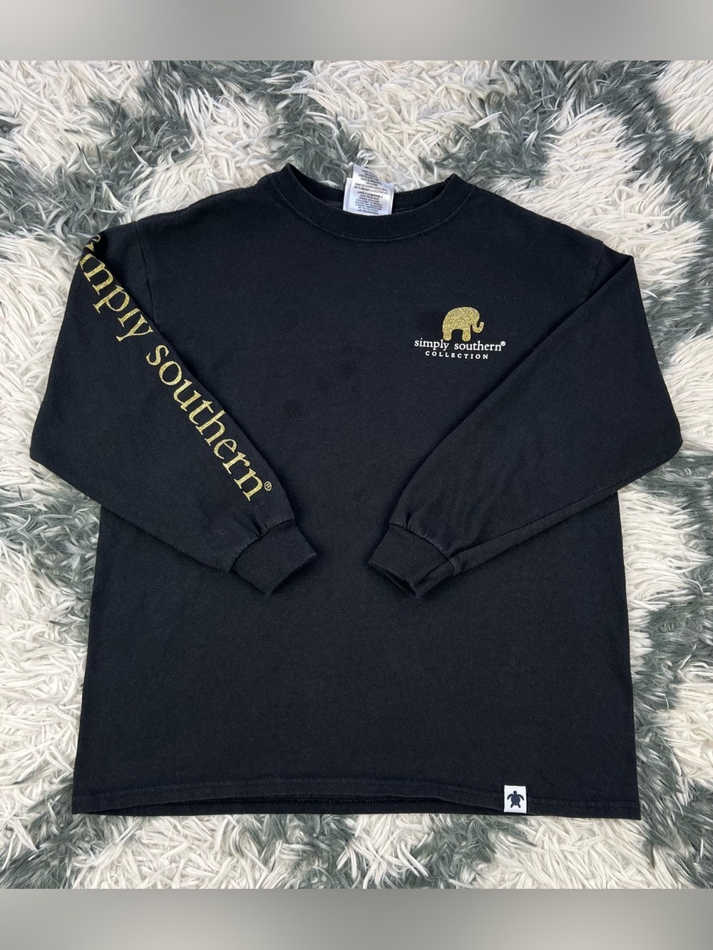 Simply Southern Young Girls Black Gold Long Sleeve Graphic T-shirt Size Small